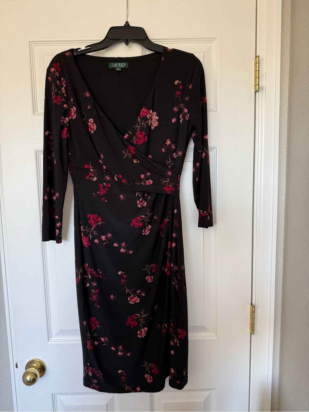 Lauren Ralph Lauren Black Floral Faux Wrap Dress - Sz 8 Never Worn